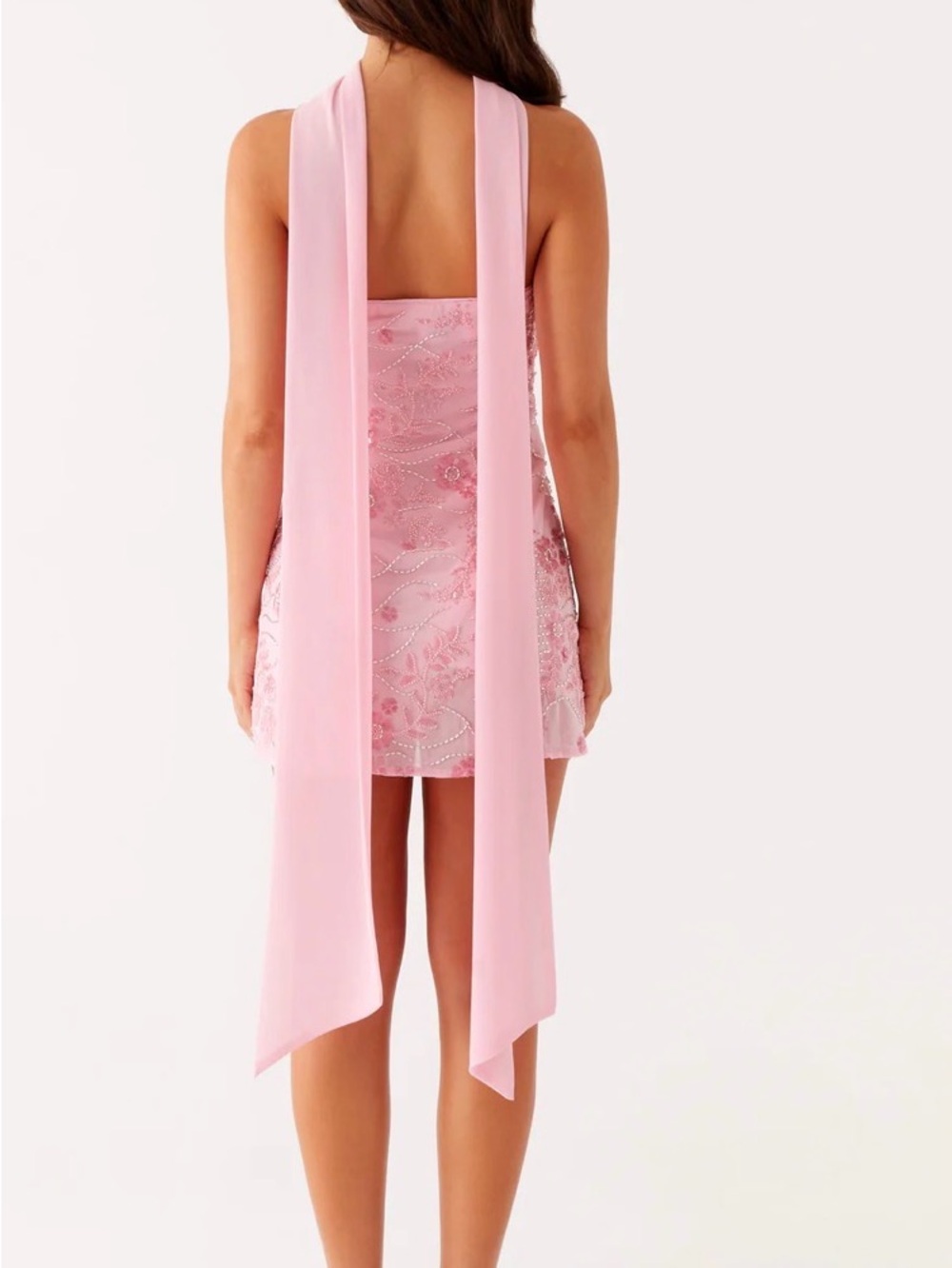 Peppermayo Pink Strapless Embroidered Mini Dress with Neck Tie - Picture 3 of 3